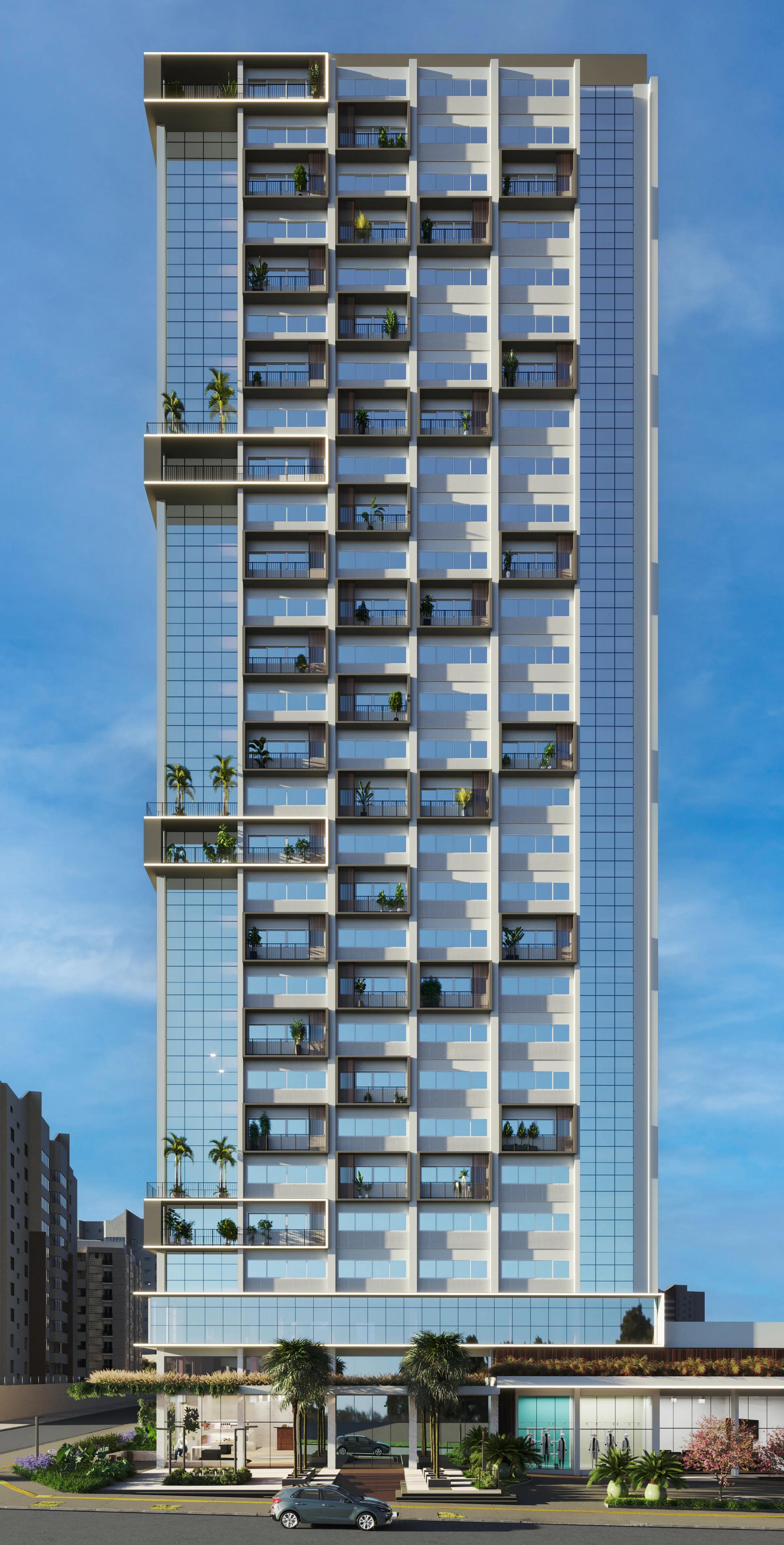 Perspectiva da fachada comercial.