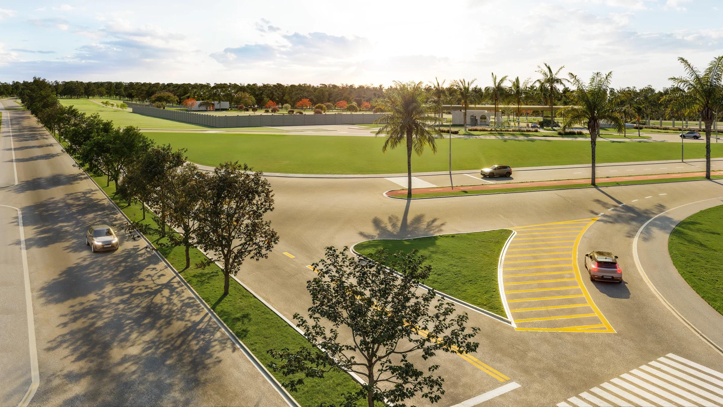 Parque Évora II - Loteamento Aberto - Vista elevada do acesso viário e dos lotes do empreendimento