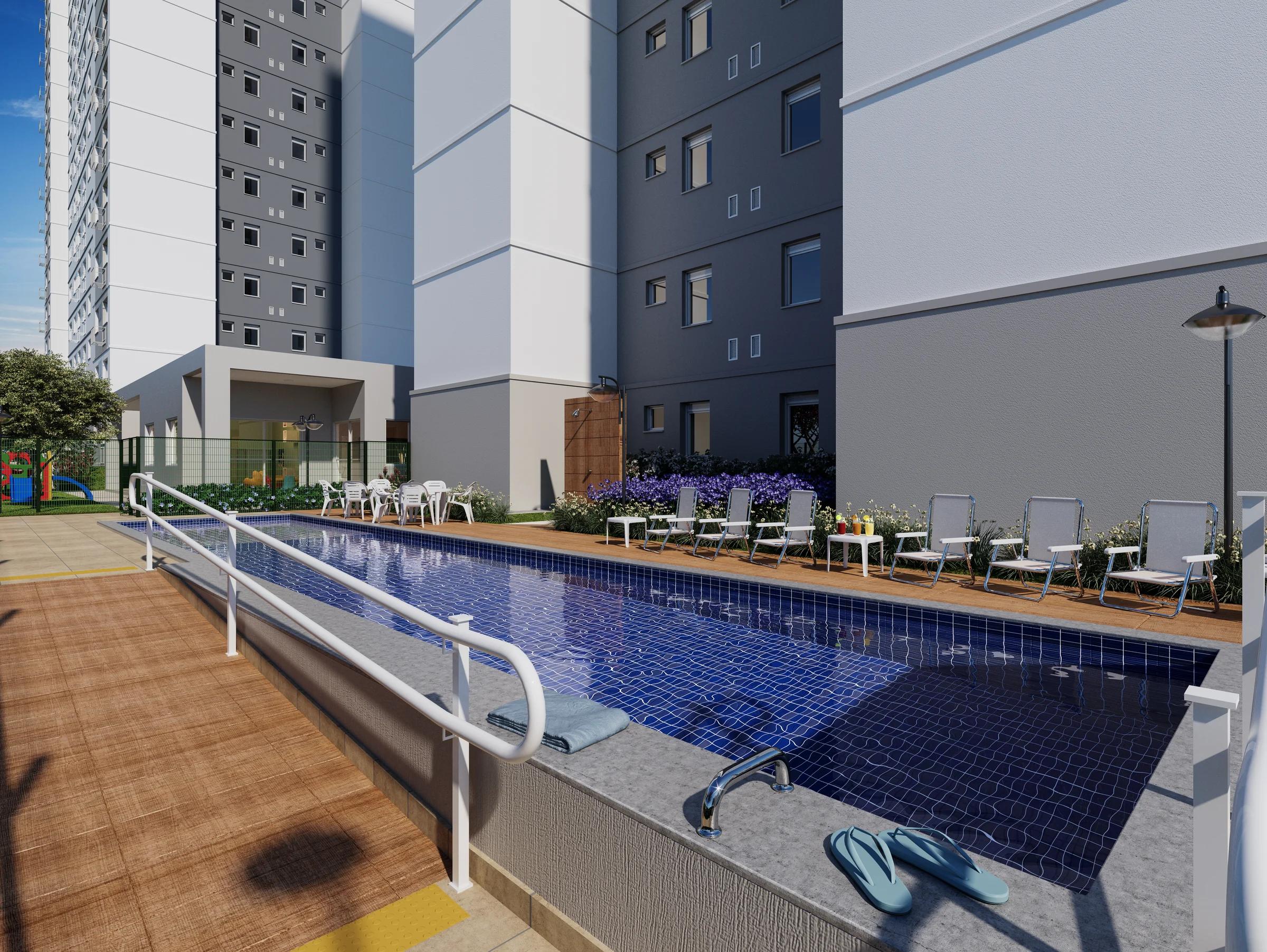 Vida Mar - Piscina com deck e espreguiçadeiras