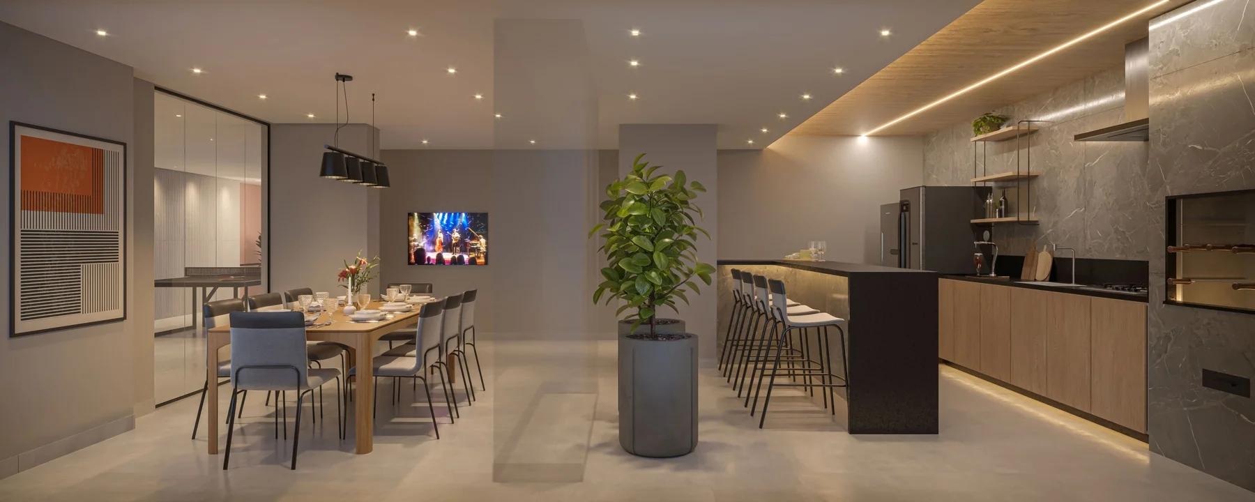 Volt C-220 - Espaço gourmet integrado à cozinha e à mesa de refeições