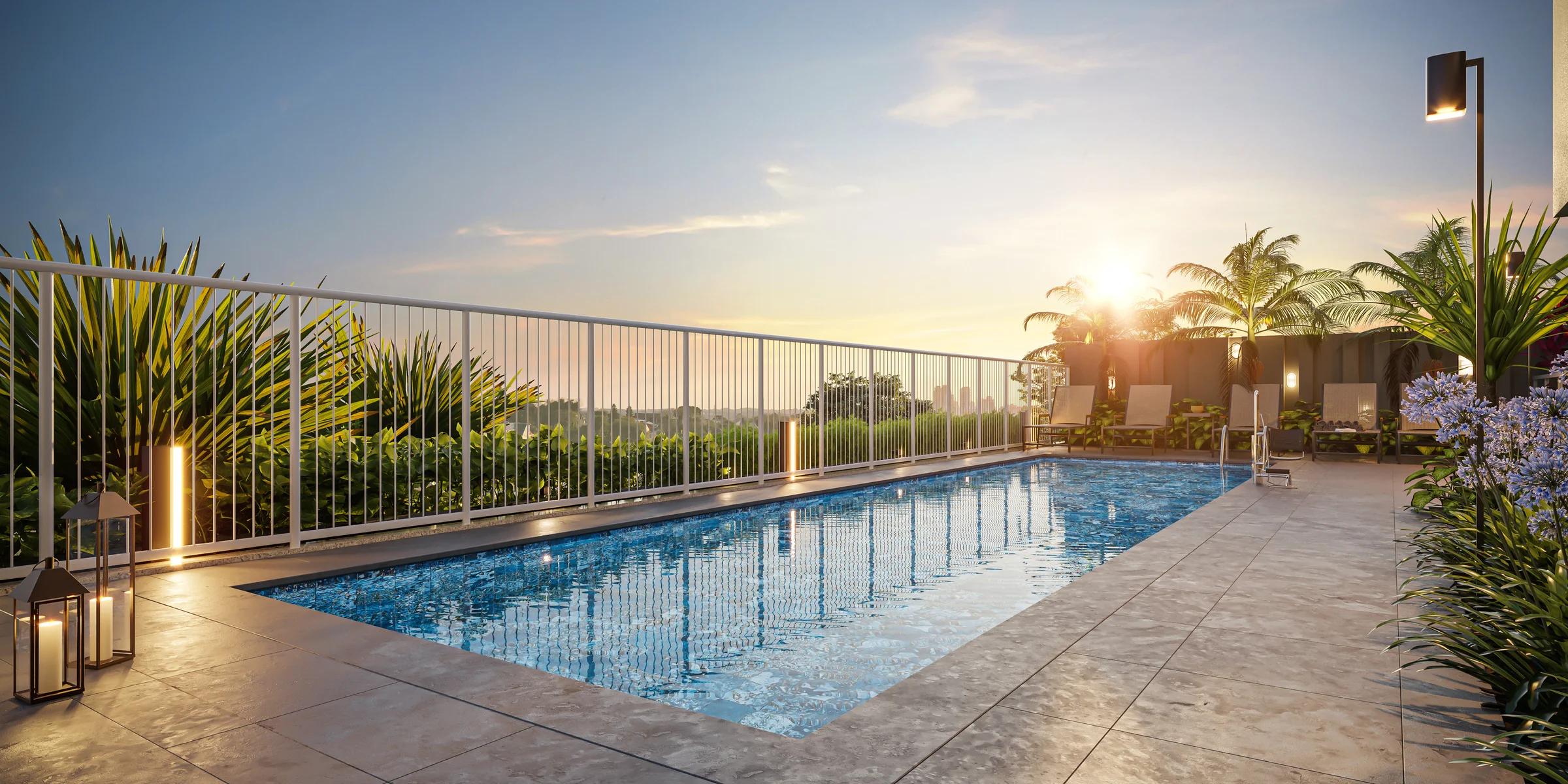 Wish Gran 29 - Piscina adulta com deck e palmeiras ao fundo
