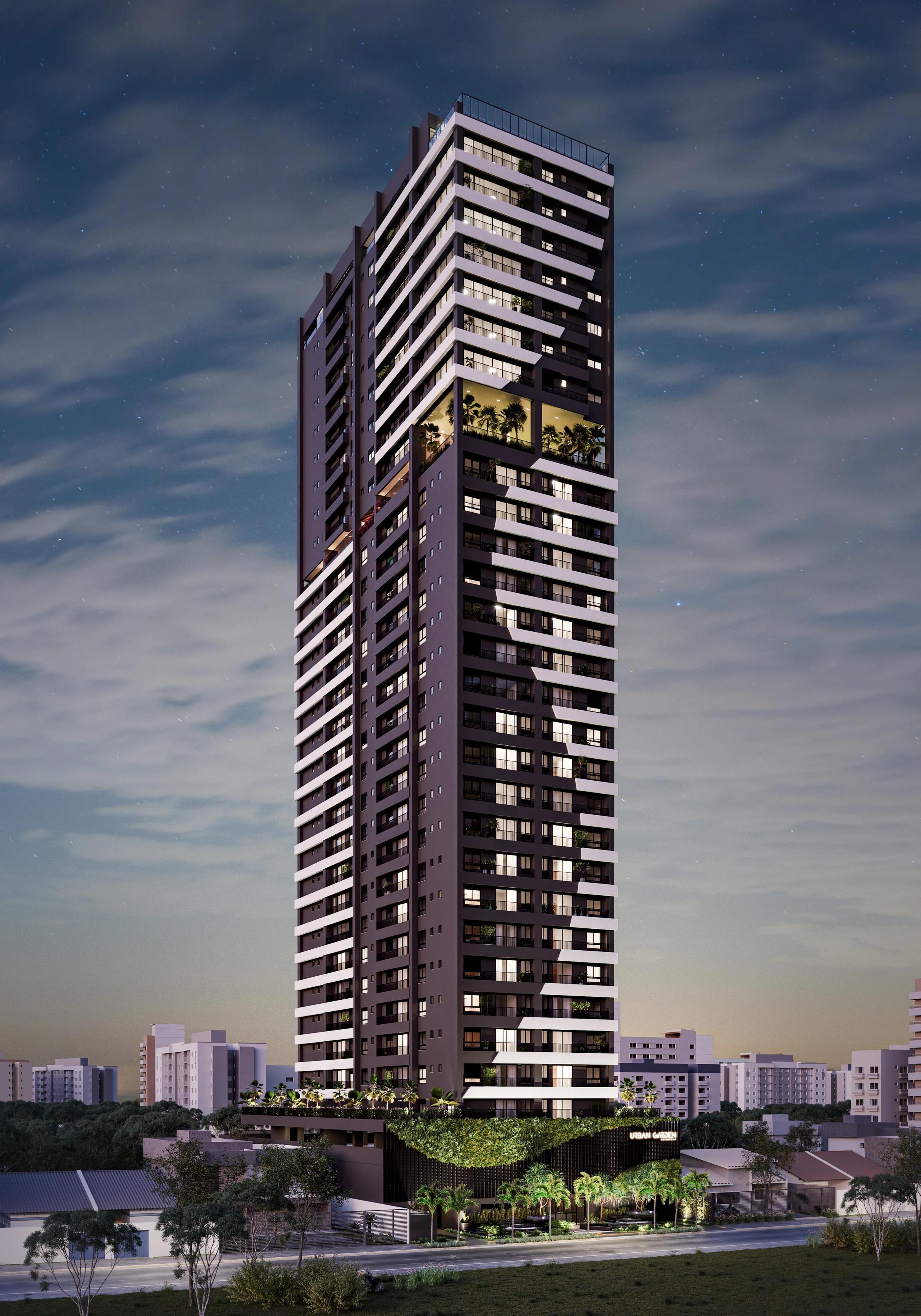 Urban Garden Residence - fachada noturna