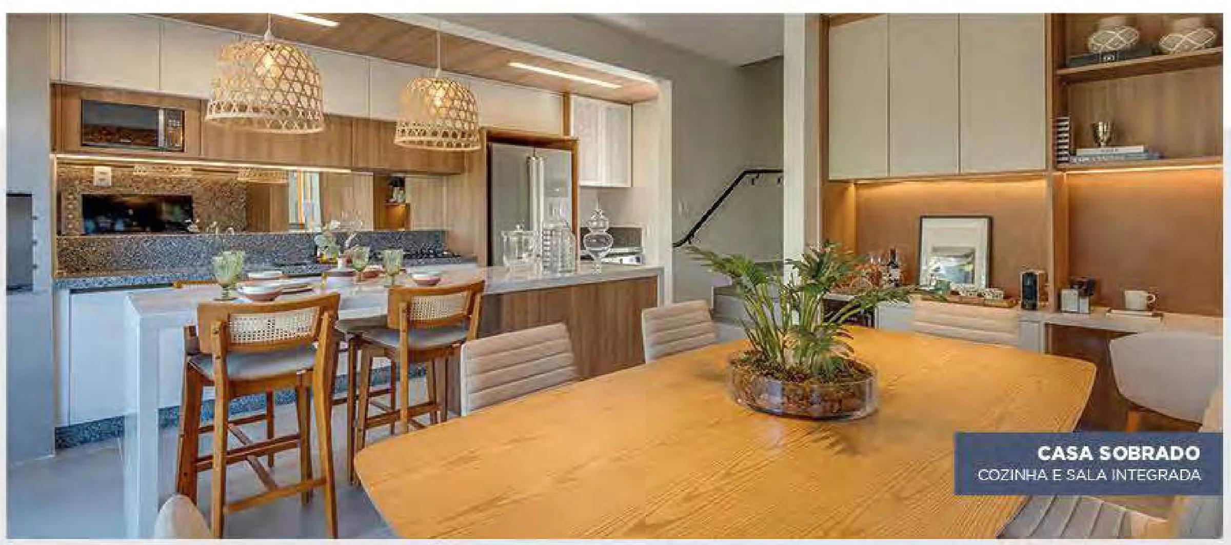 Cozinha gourmet e mesa de jantar do sobrado decorado