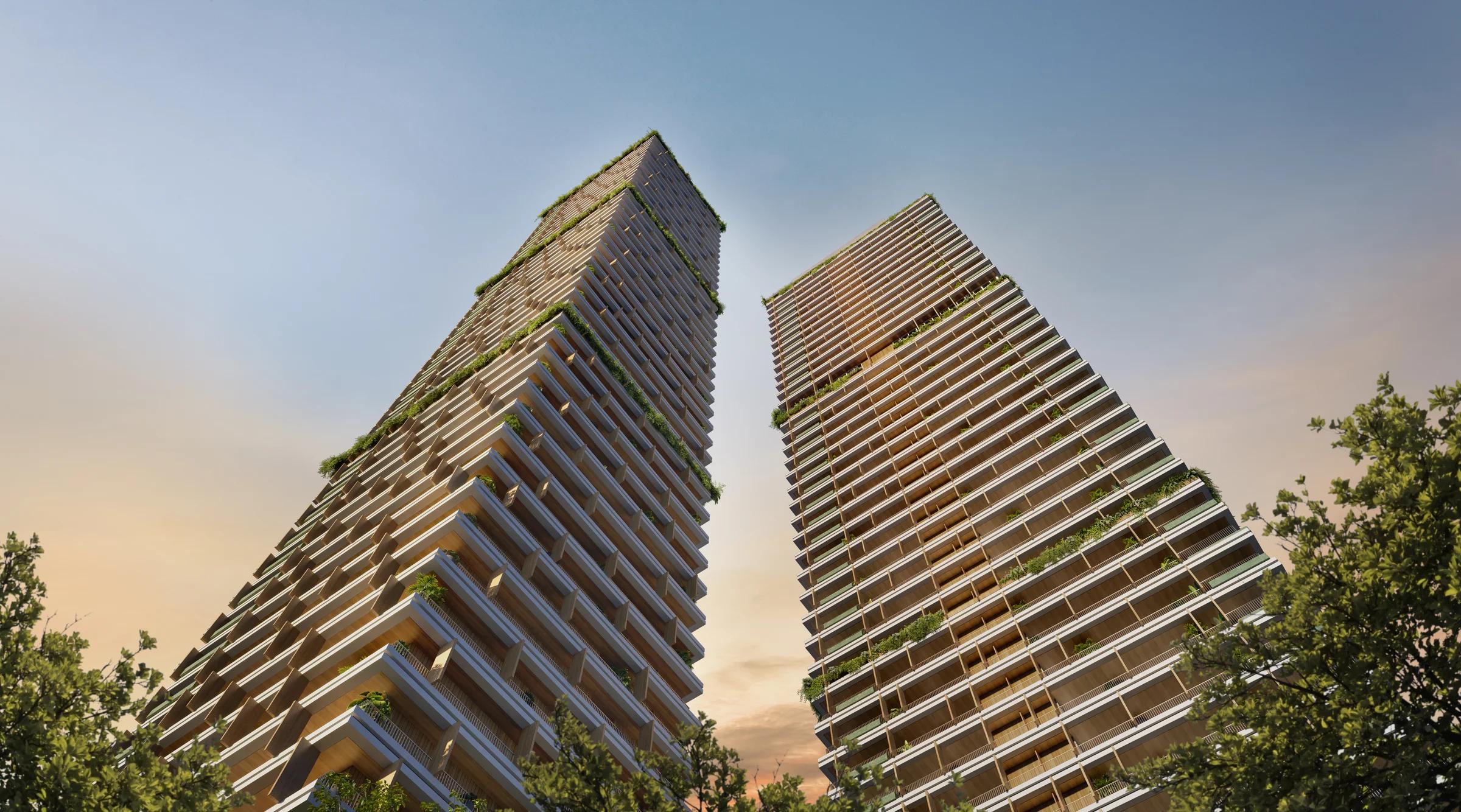 Torres residenciais vistas de baixo para cima