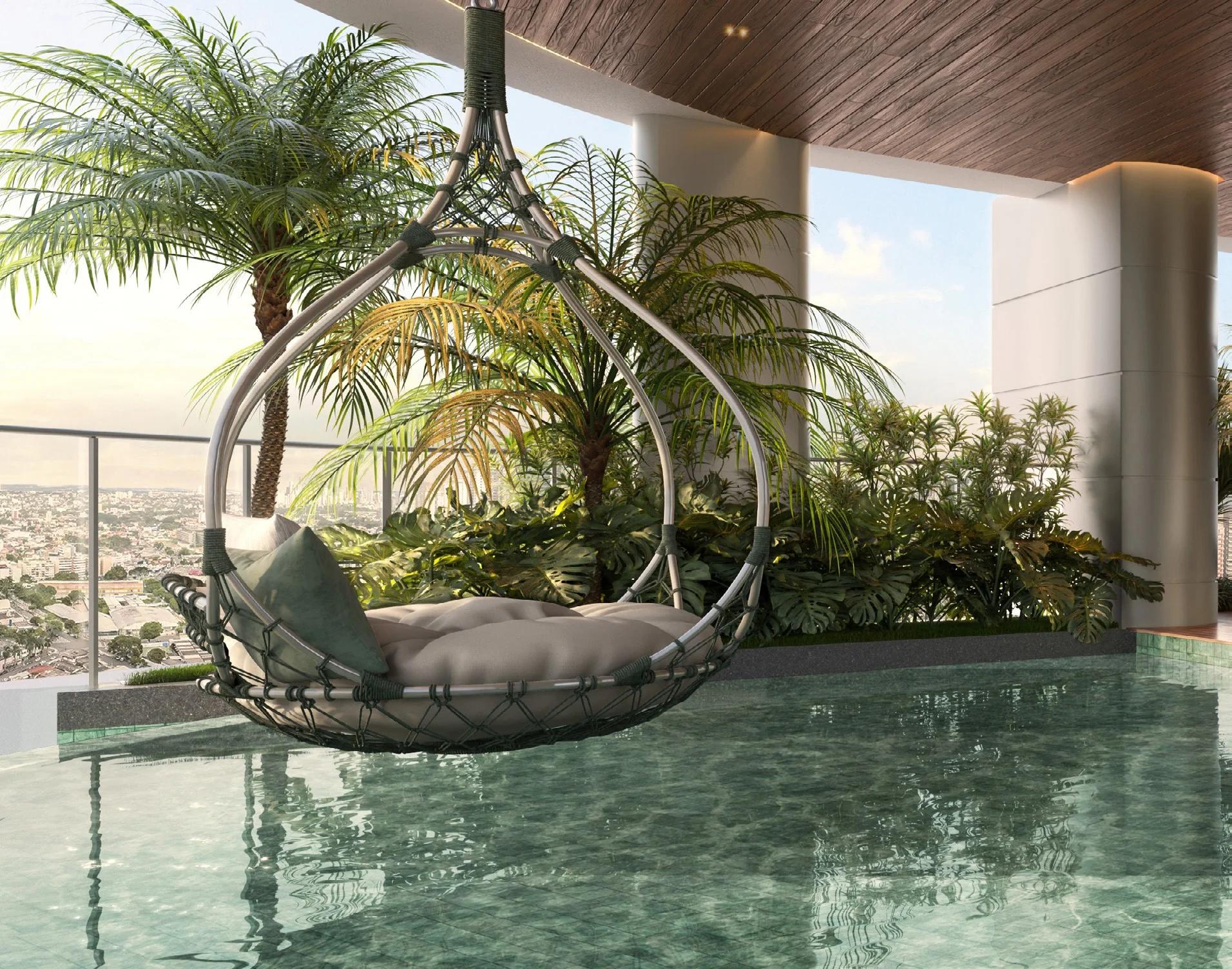 Opus Gyro Praça do Sol - deck da piscina com poltrona suspensa