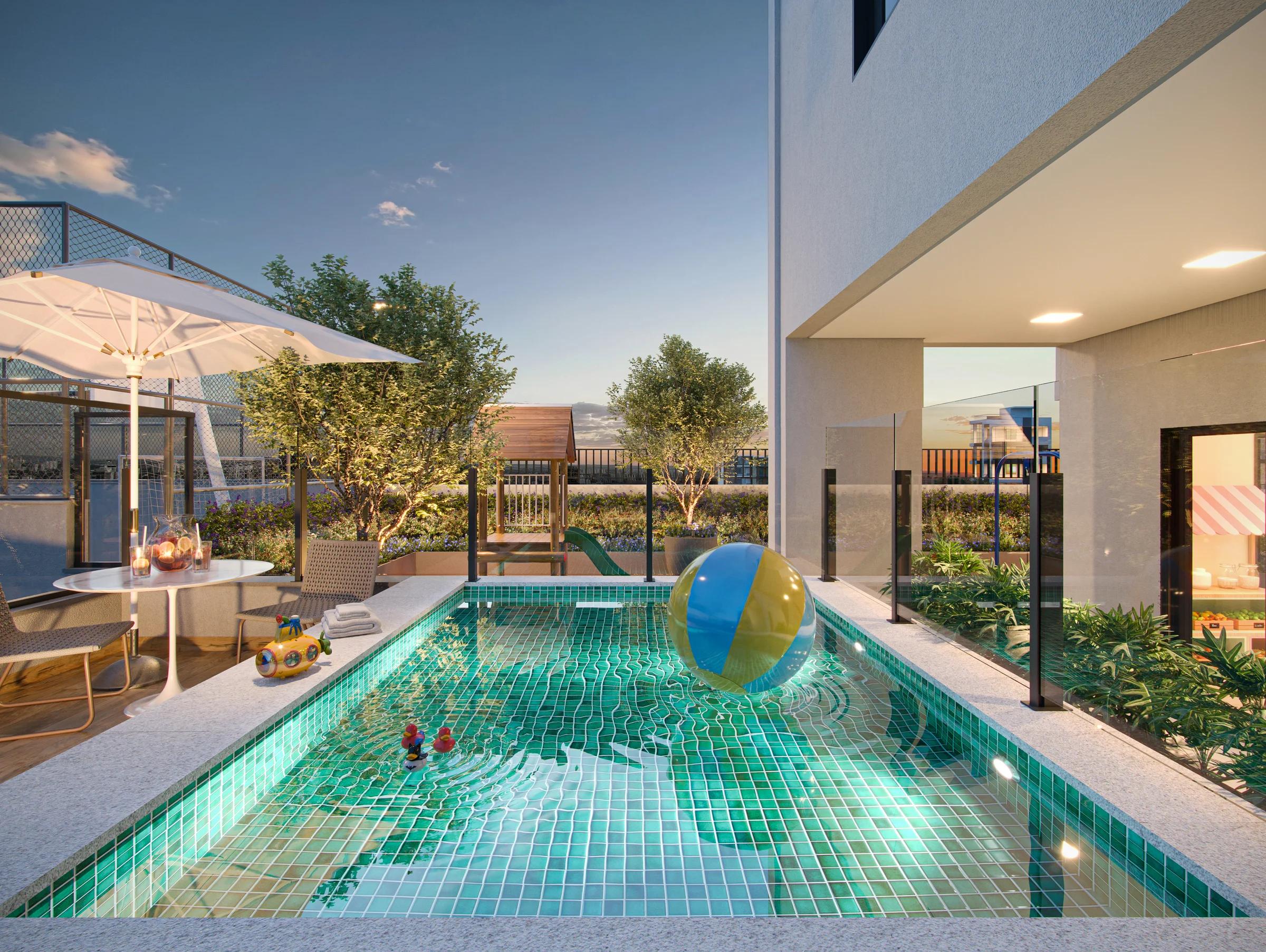 Perspectiva da piscina infantil