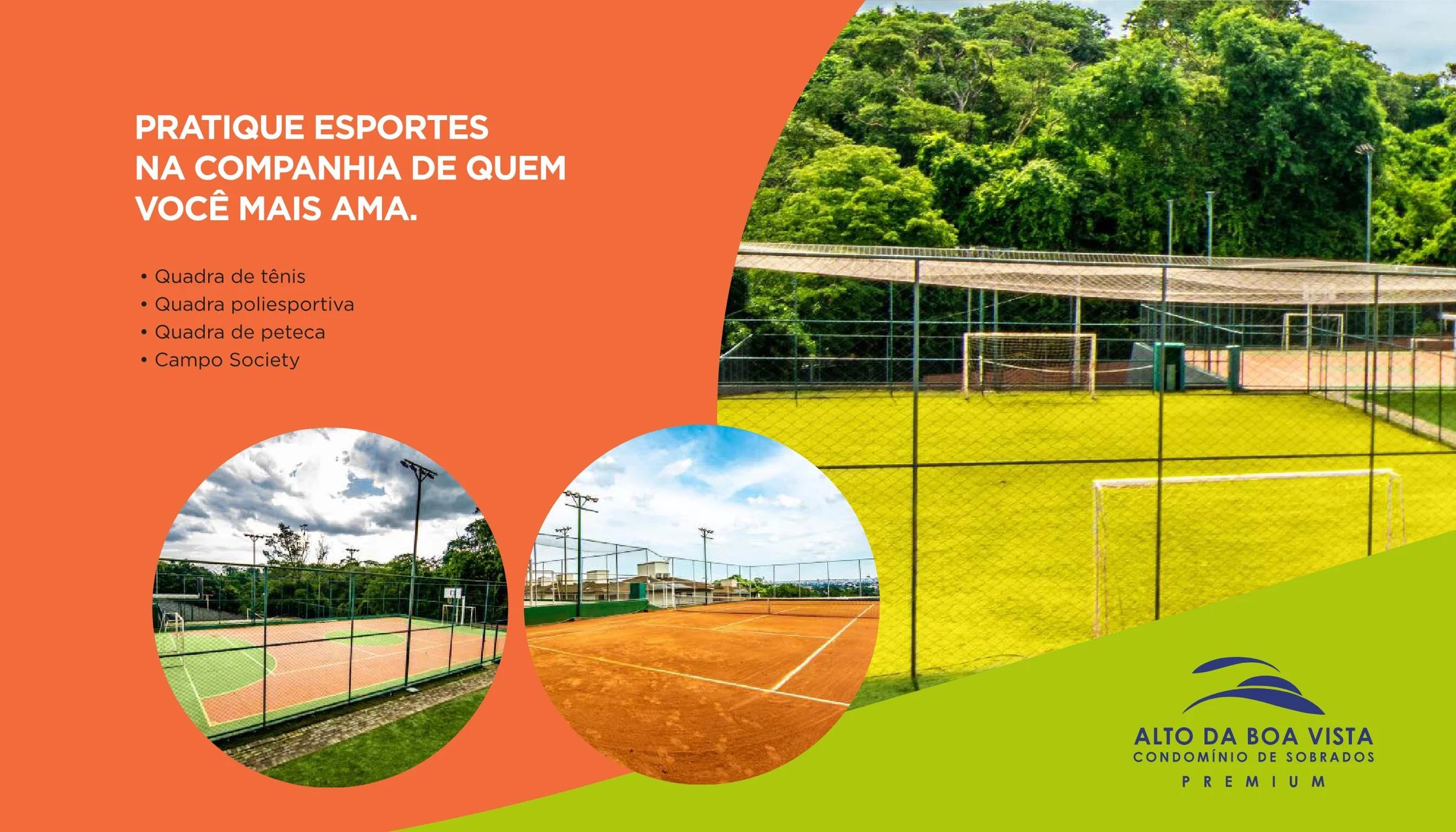 Quadras esportivas cercadas e arborizadas