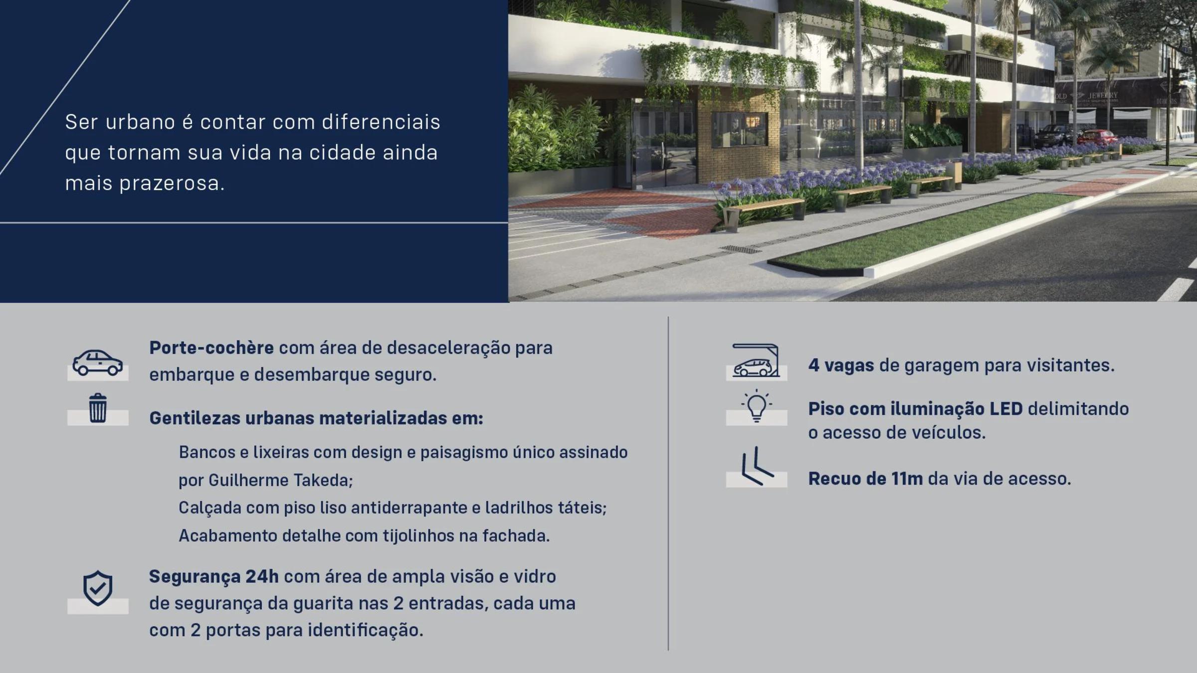 Acesso principal com paisagismo urbano