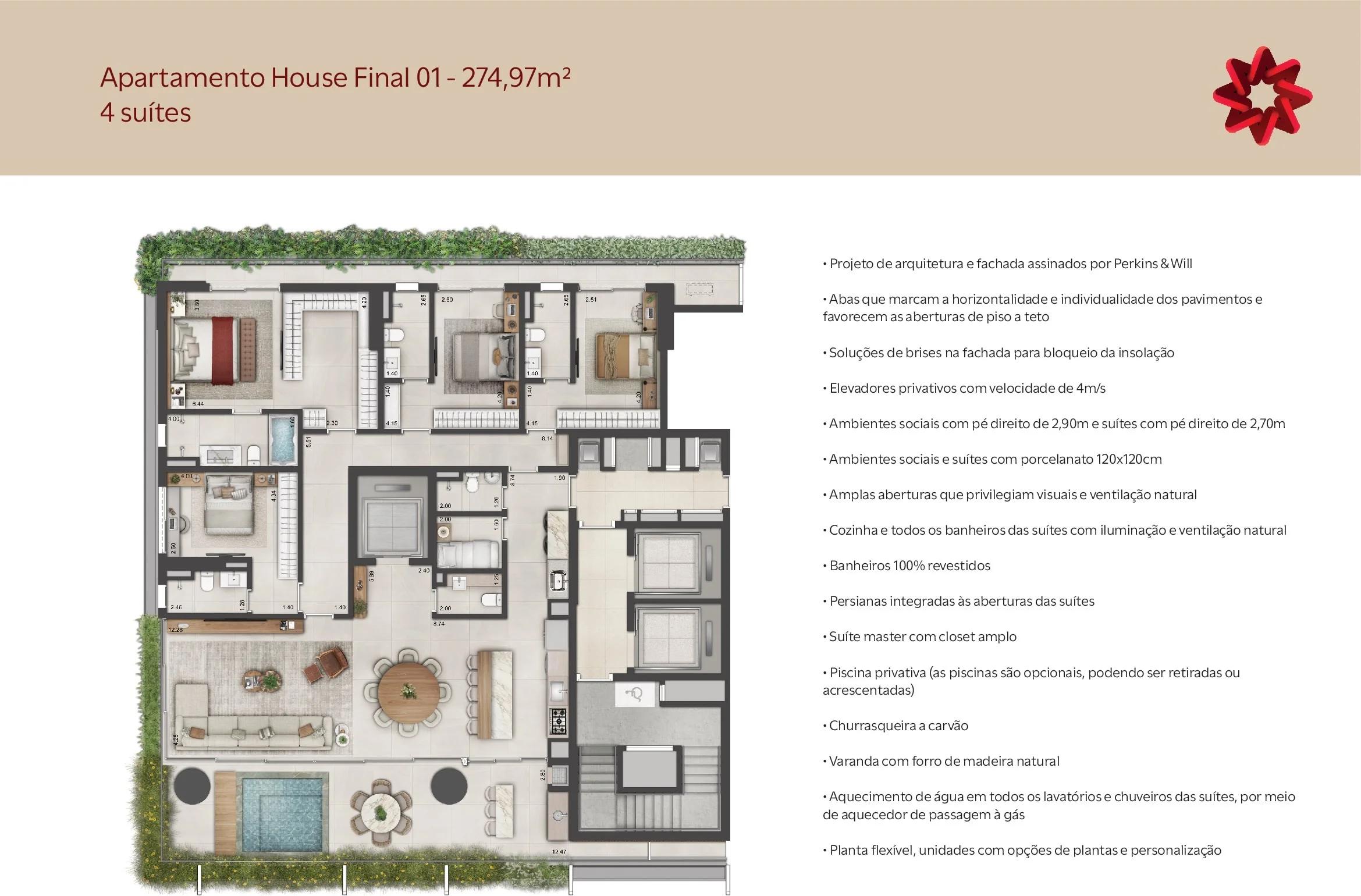 Planta — Apartamento House Final 01 - 275m² (4 Suítes) — Final 01