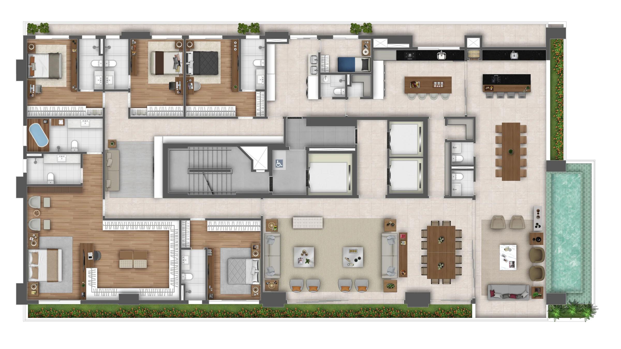 Planta — Apartamento 4 ou 5 Suítes 560m² a 561m² — Planta tipo ímpar