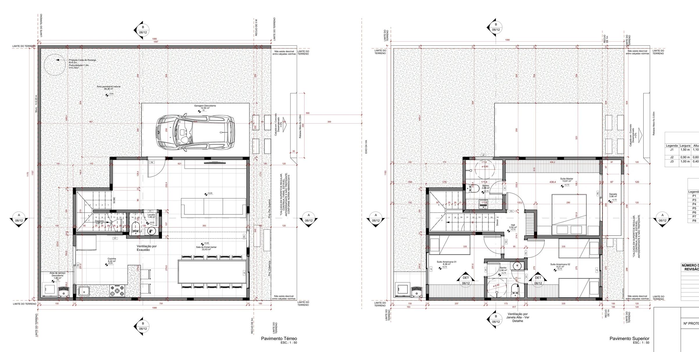 Planta — Sobrado 3 Suítes - 102m² a 108m² — Pavimento inferior