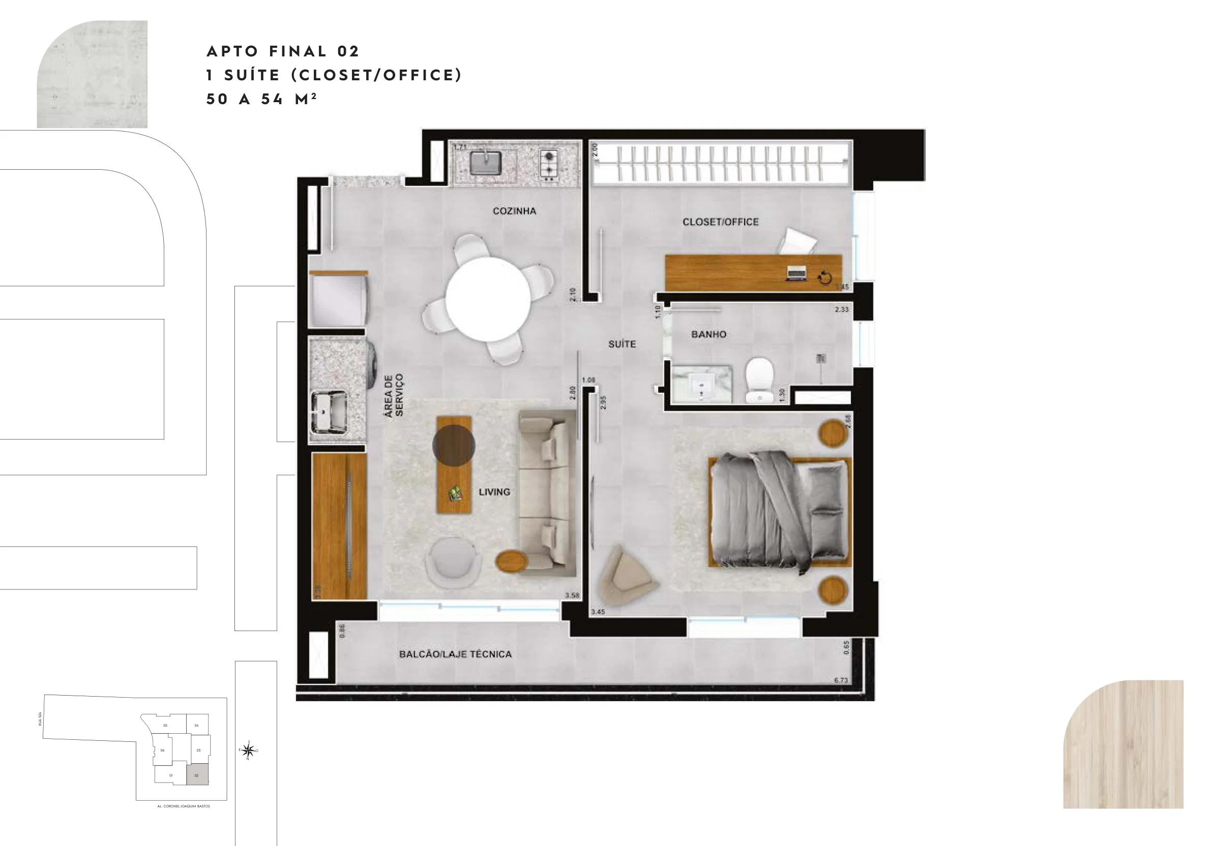 Planta — Apartamento 1 Suíte 49 a 54m² — Final 02 (50 a 54 m²)