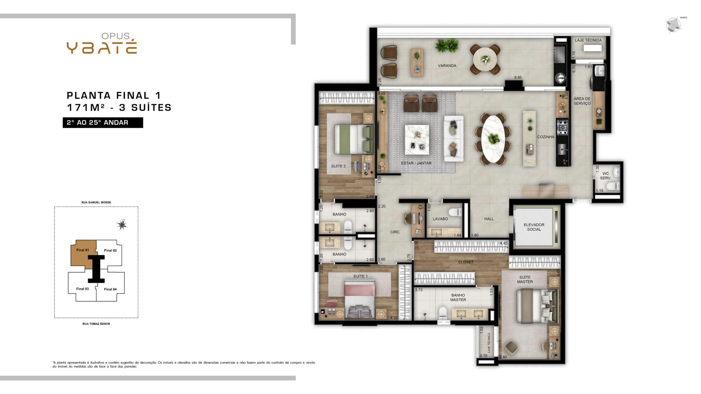 Planta — 3 suítes — Final 1 · 3 suítes · 171 m²