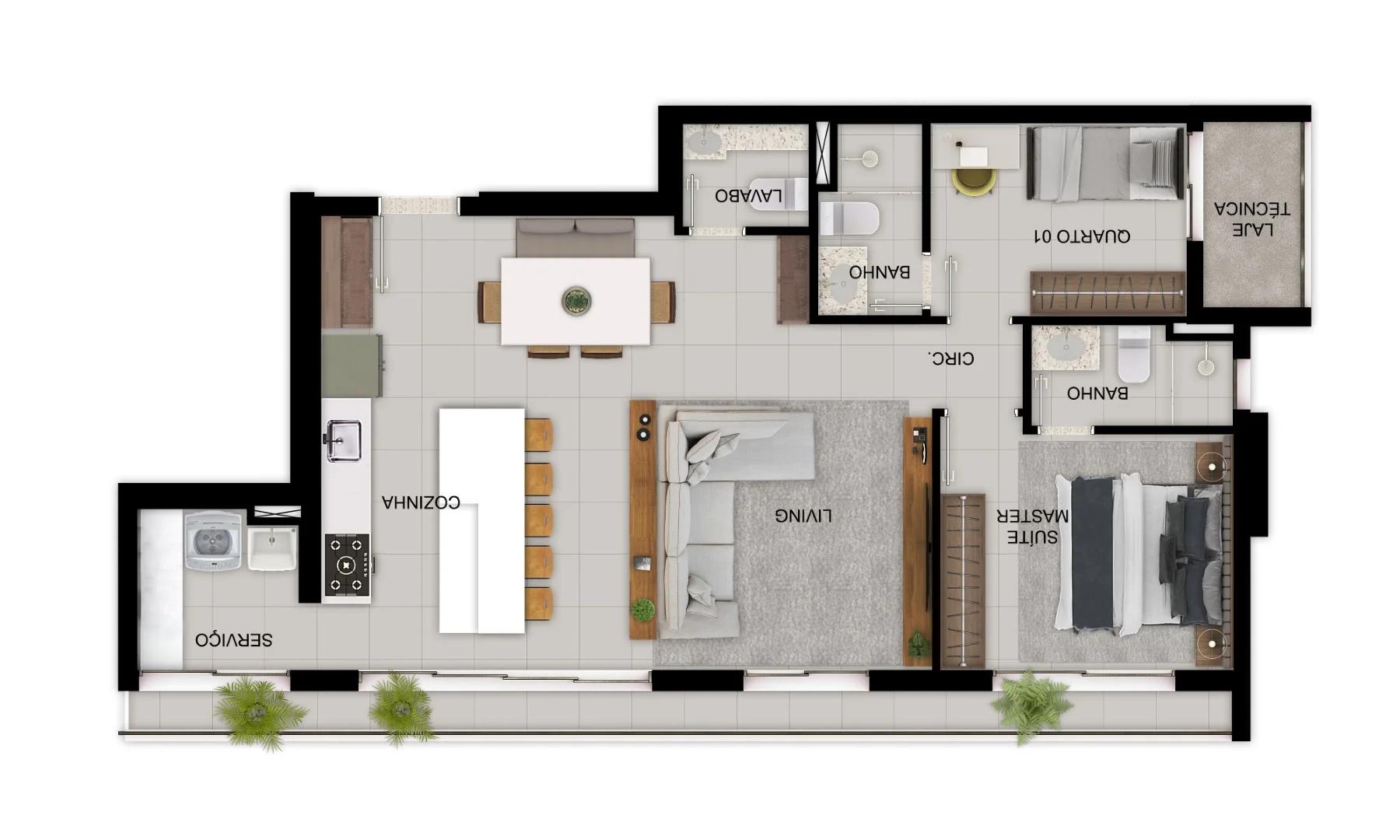 Planta — Apartamento 84 a 89 m² — Padrão sem cotas