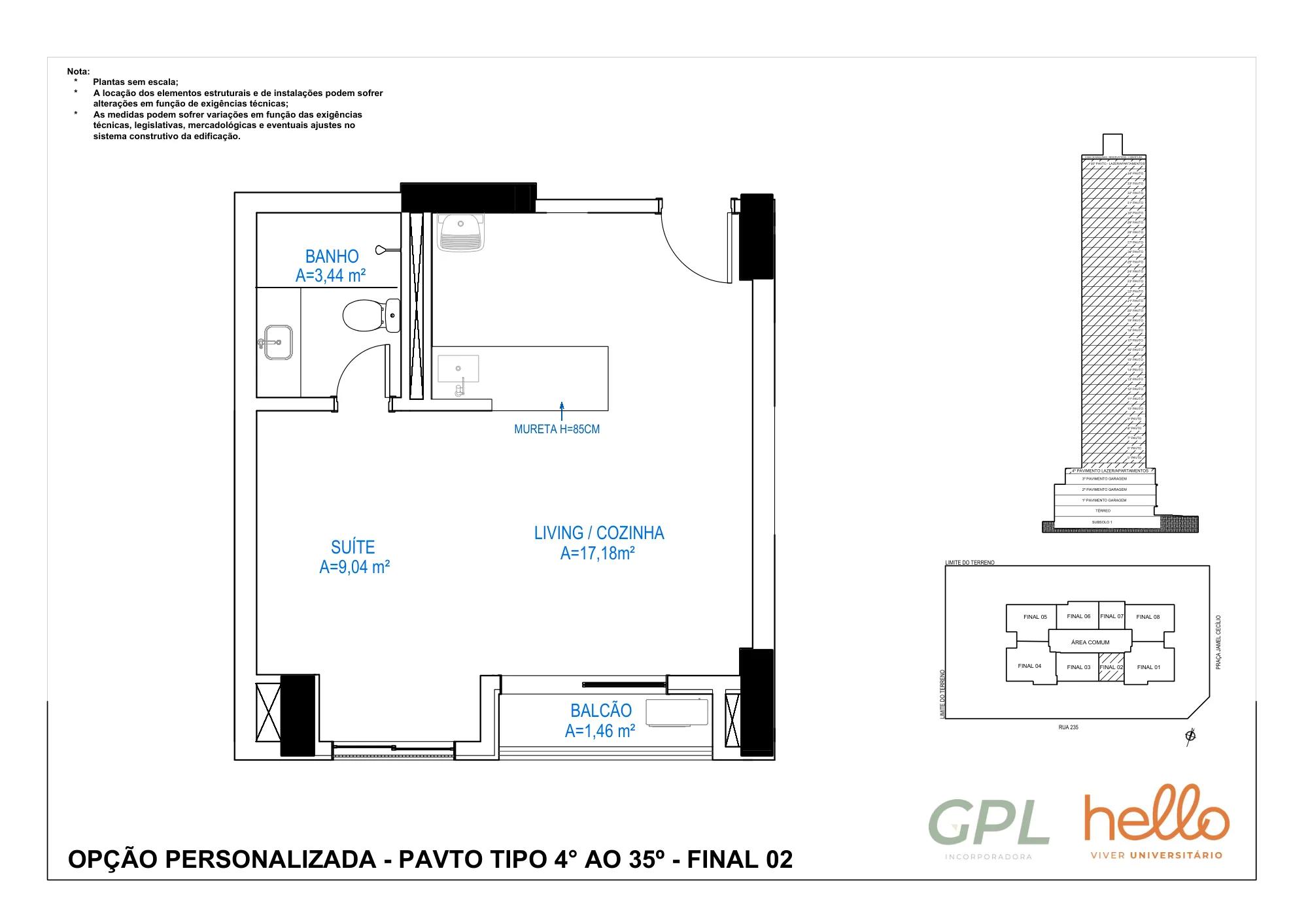Planta — 1 Suíte - 37m² — Personalizada, final 02