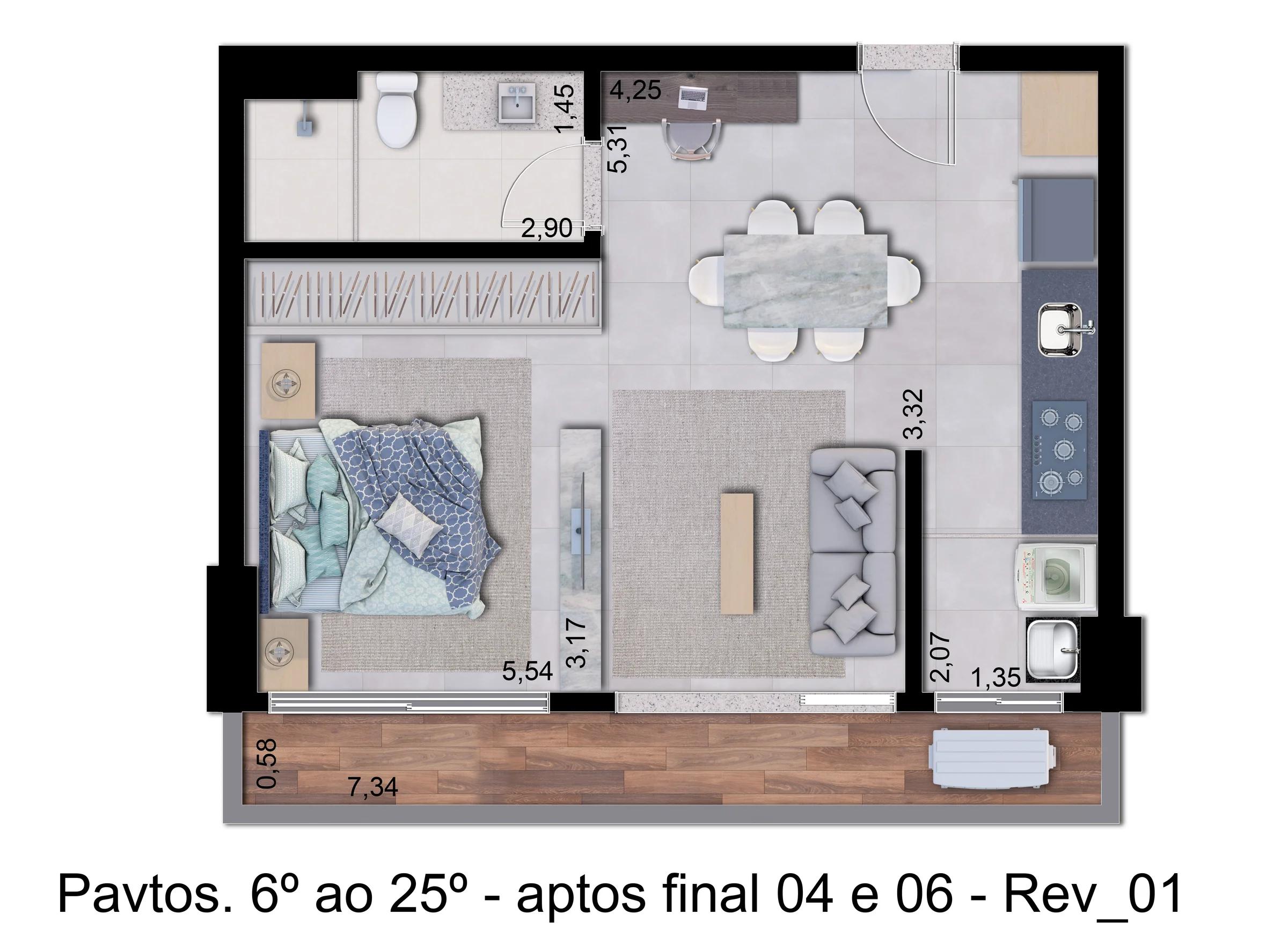 Planta — 1 quarto — Pavimento inferior