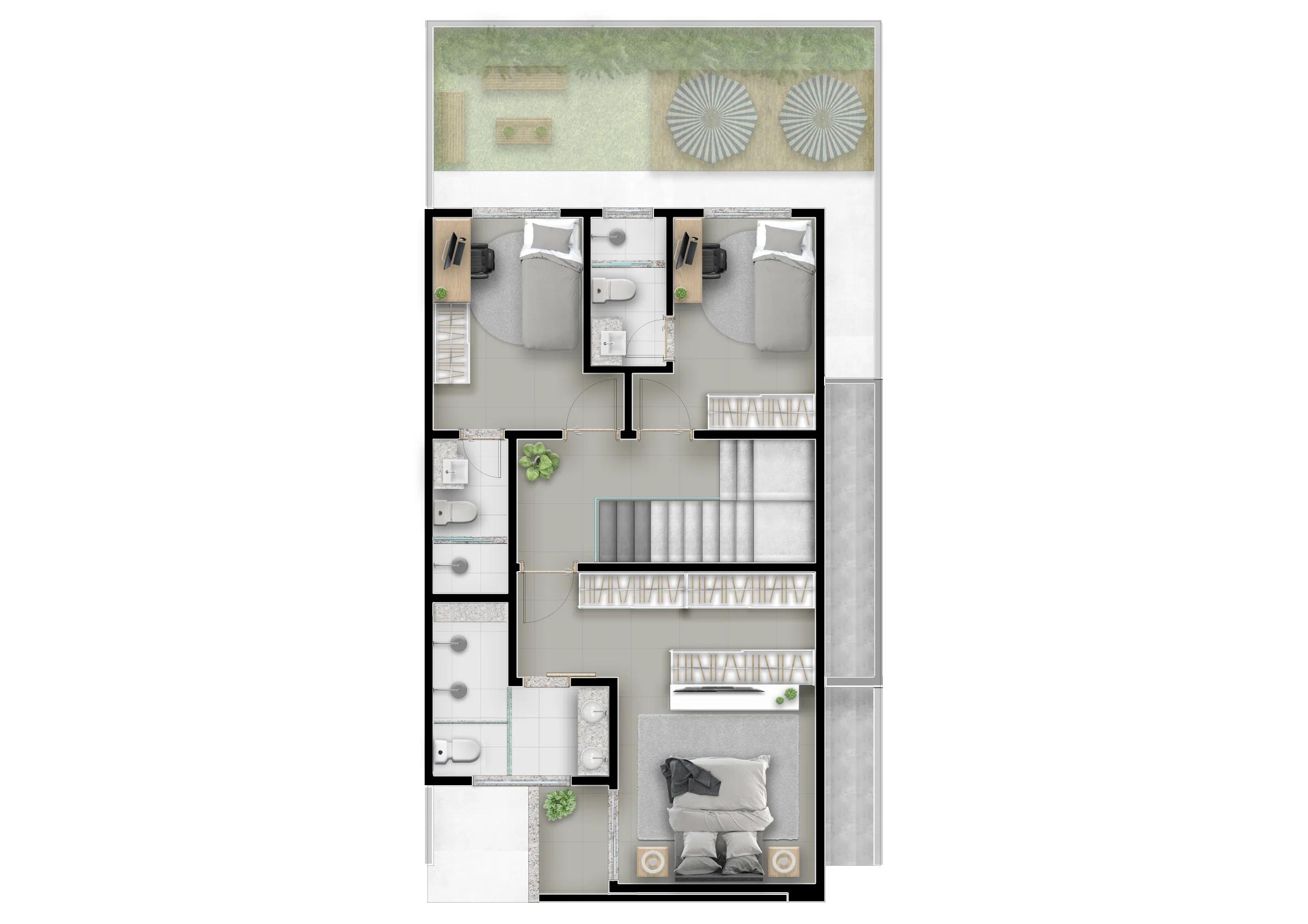 Planta — Sobrado 173 m² — Pavimento superior