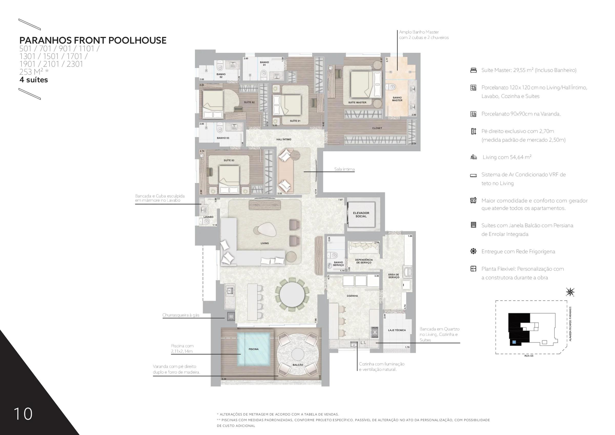 Planta — Paranhos Poolhouse 253m² — Pavimento inferior