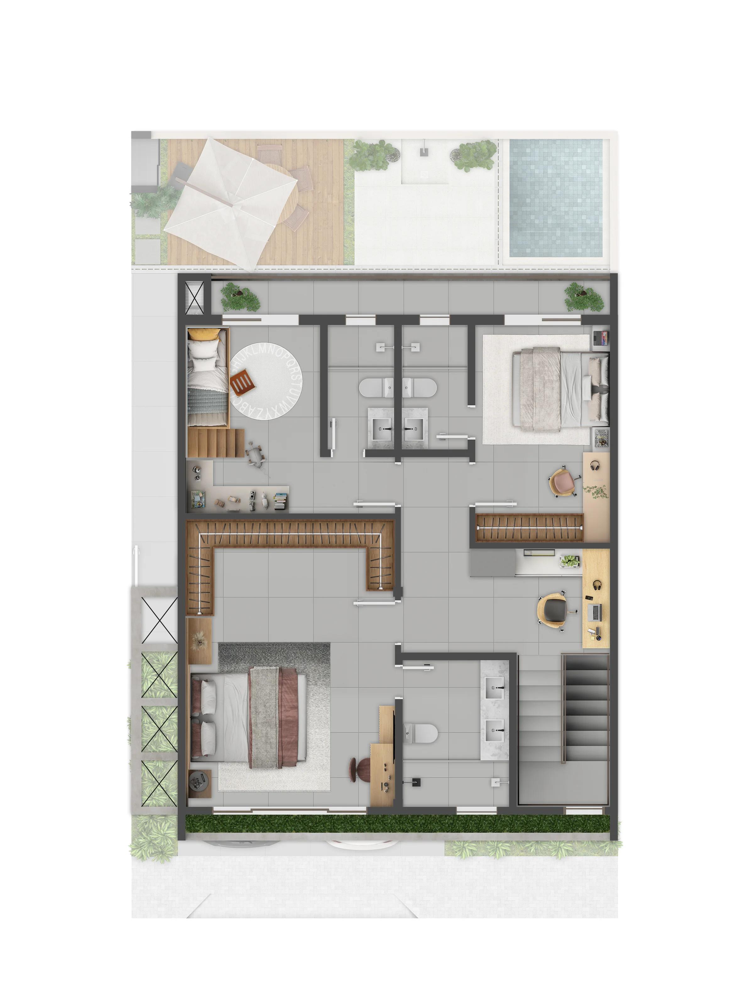 Planta — Sobrado 3 Suítes — Pavimento superior