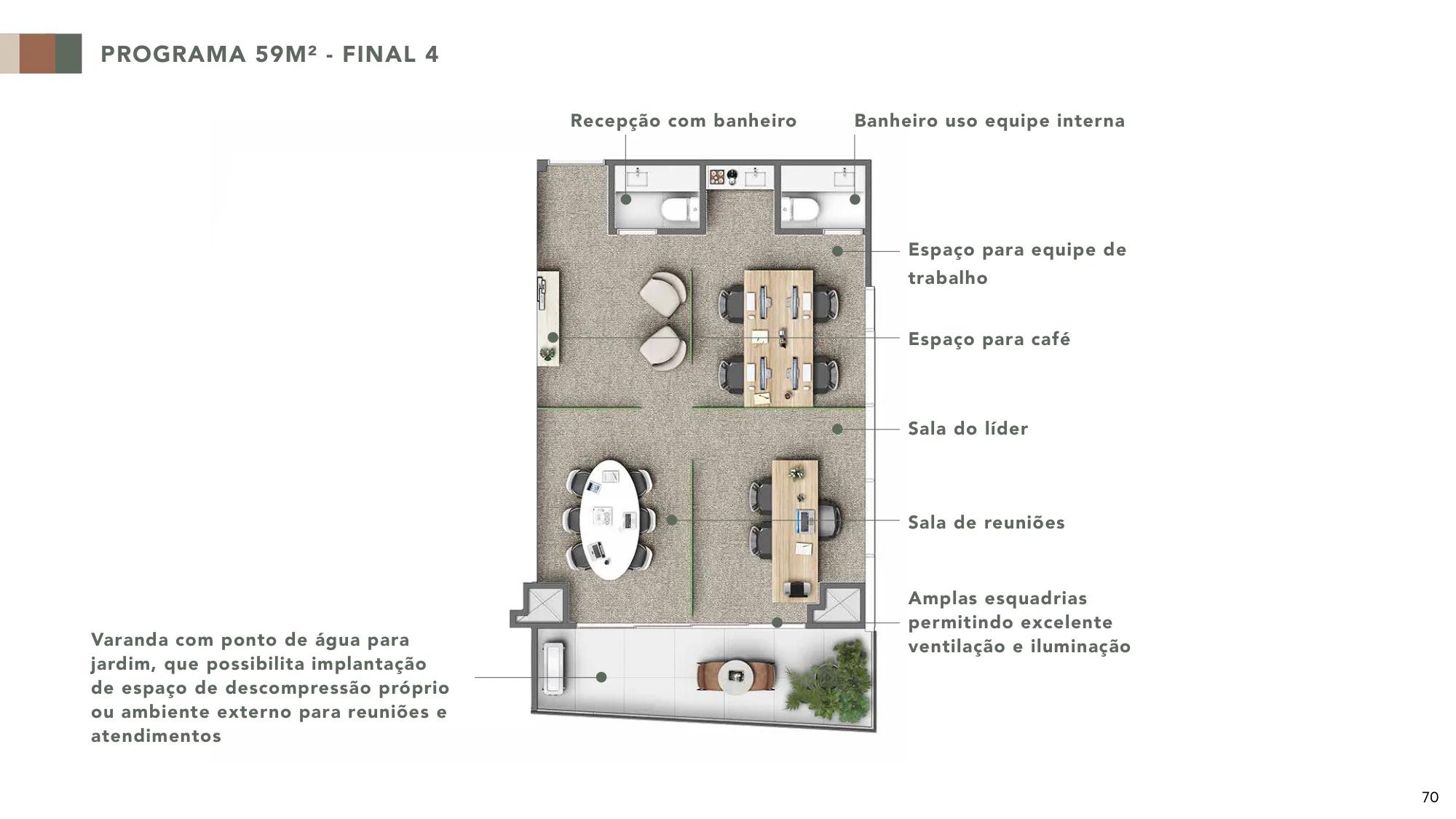 Planta — Sala Comercial - 35m² a 68m² — Final 4, programa de 59m²