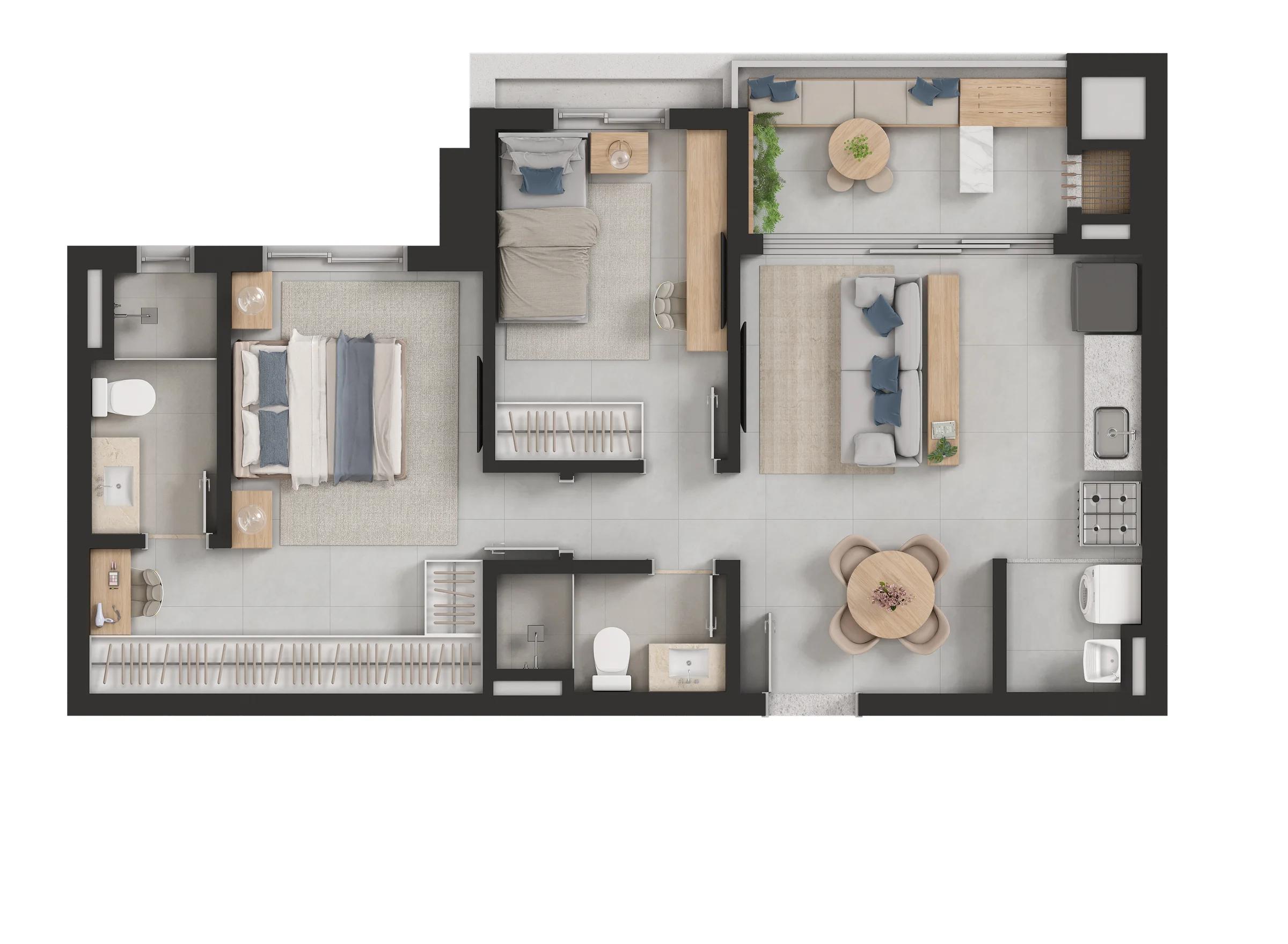 Planta — 2 Quartos | 1 Suíte - 66m² a 71m² — Final 06, padrão