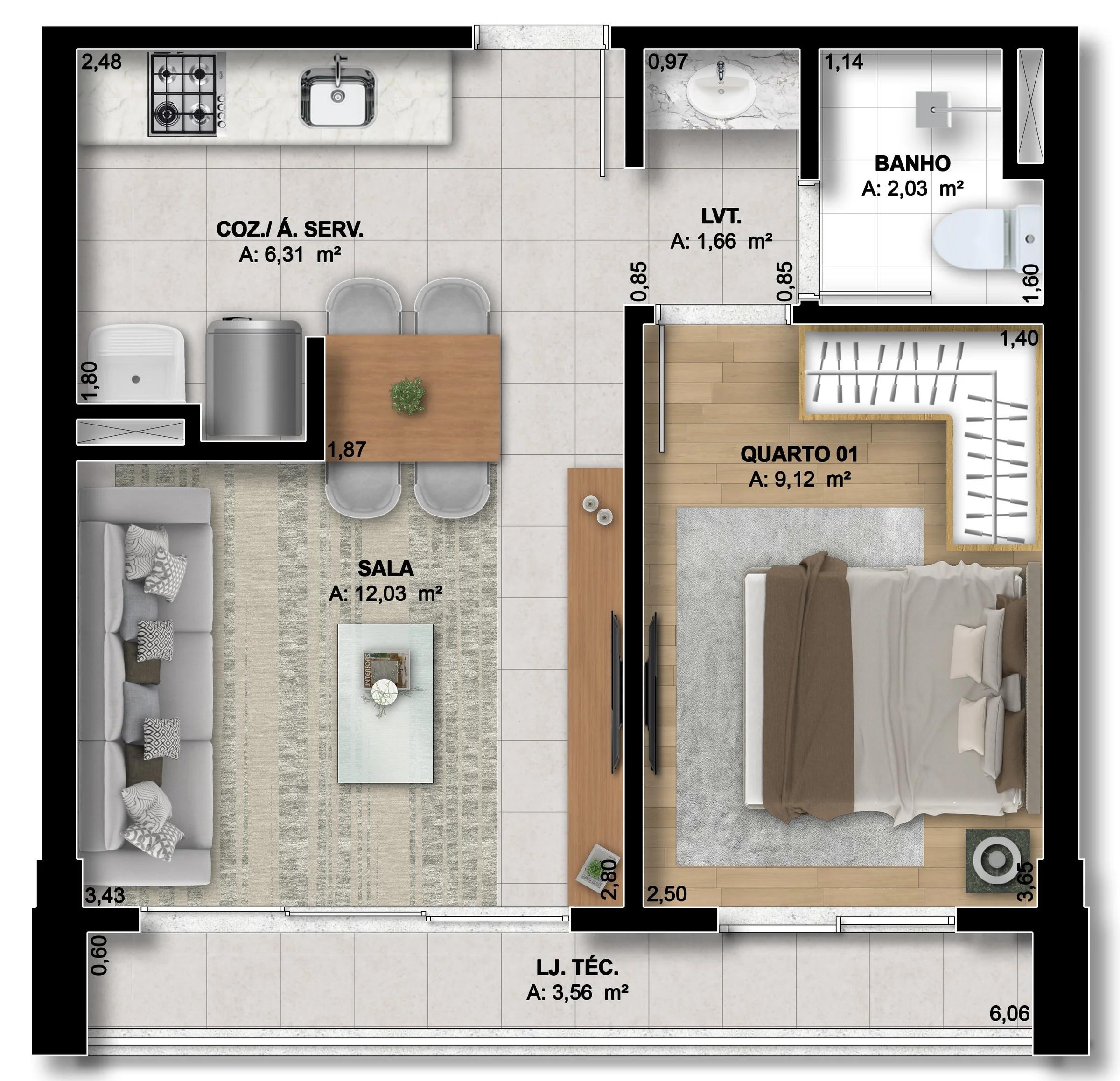 Planta — 1 quarto — 1 quarto · 40 m²