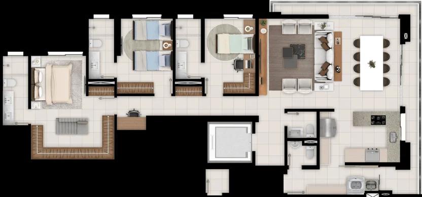 Planta — 3 Suítes - 156m² a 177m² — 162m²