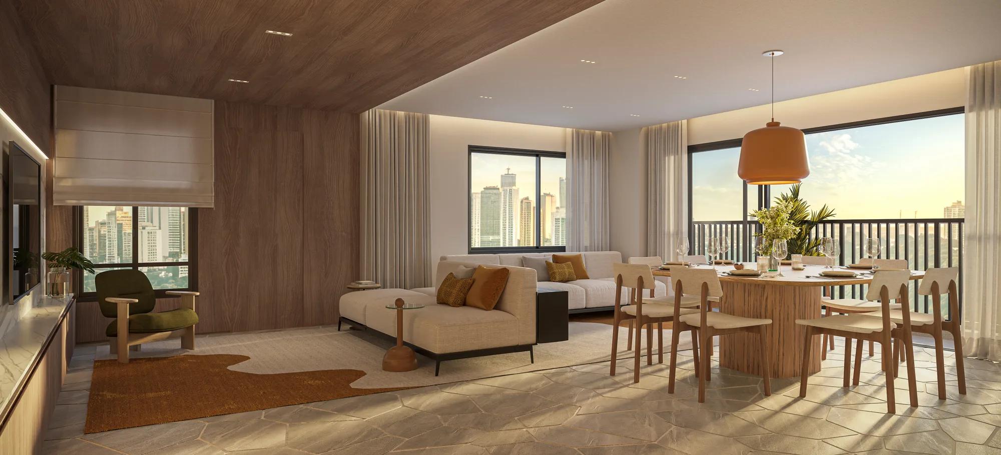 Areião 1141 — decorado — Living do apto 115m²