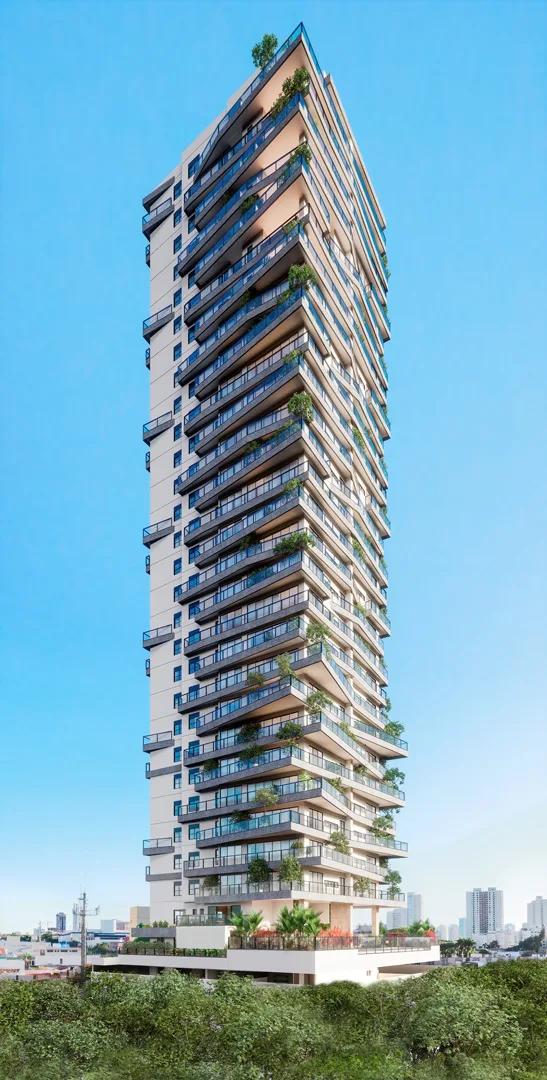 Ares Marista — perspectiva — Fachada com varandas verdes
