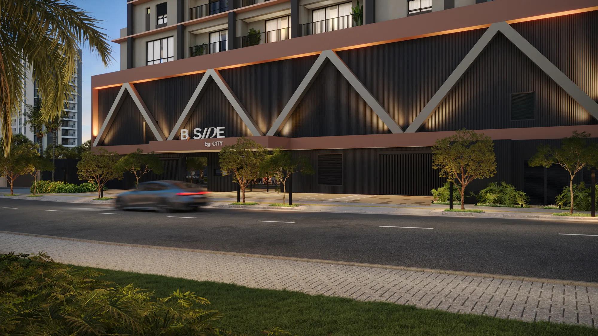 B.Side by City — perspectiva — Entrada social iluminada