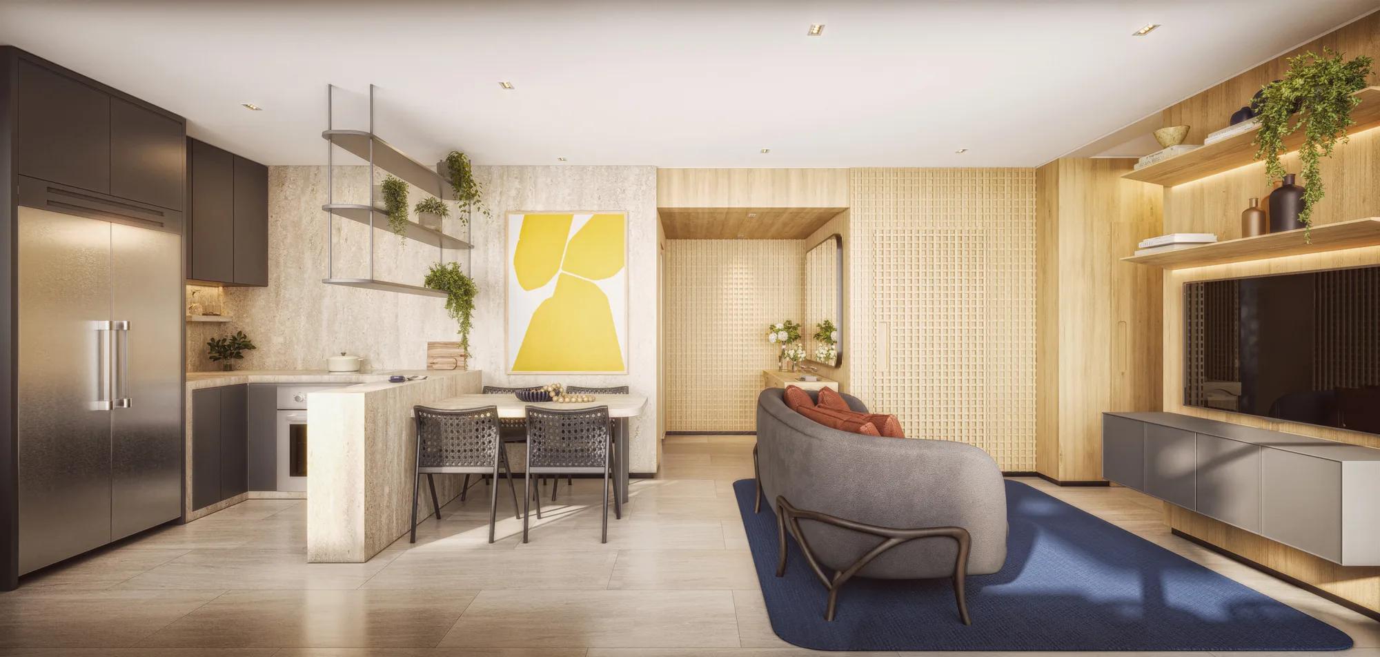 City Áuten — decorado — Living do apto 121m²