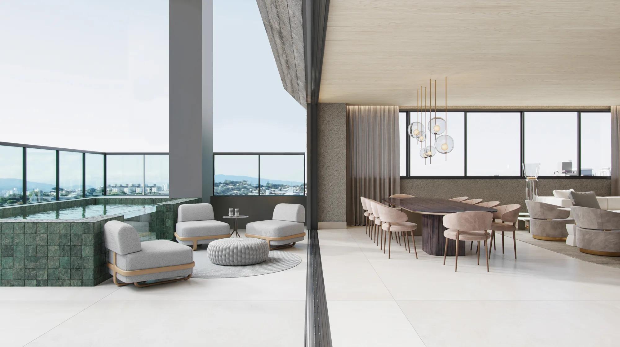 Legacy City Home — decorado — Living com varanda e piscina