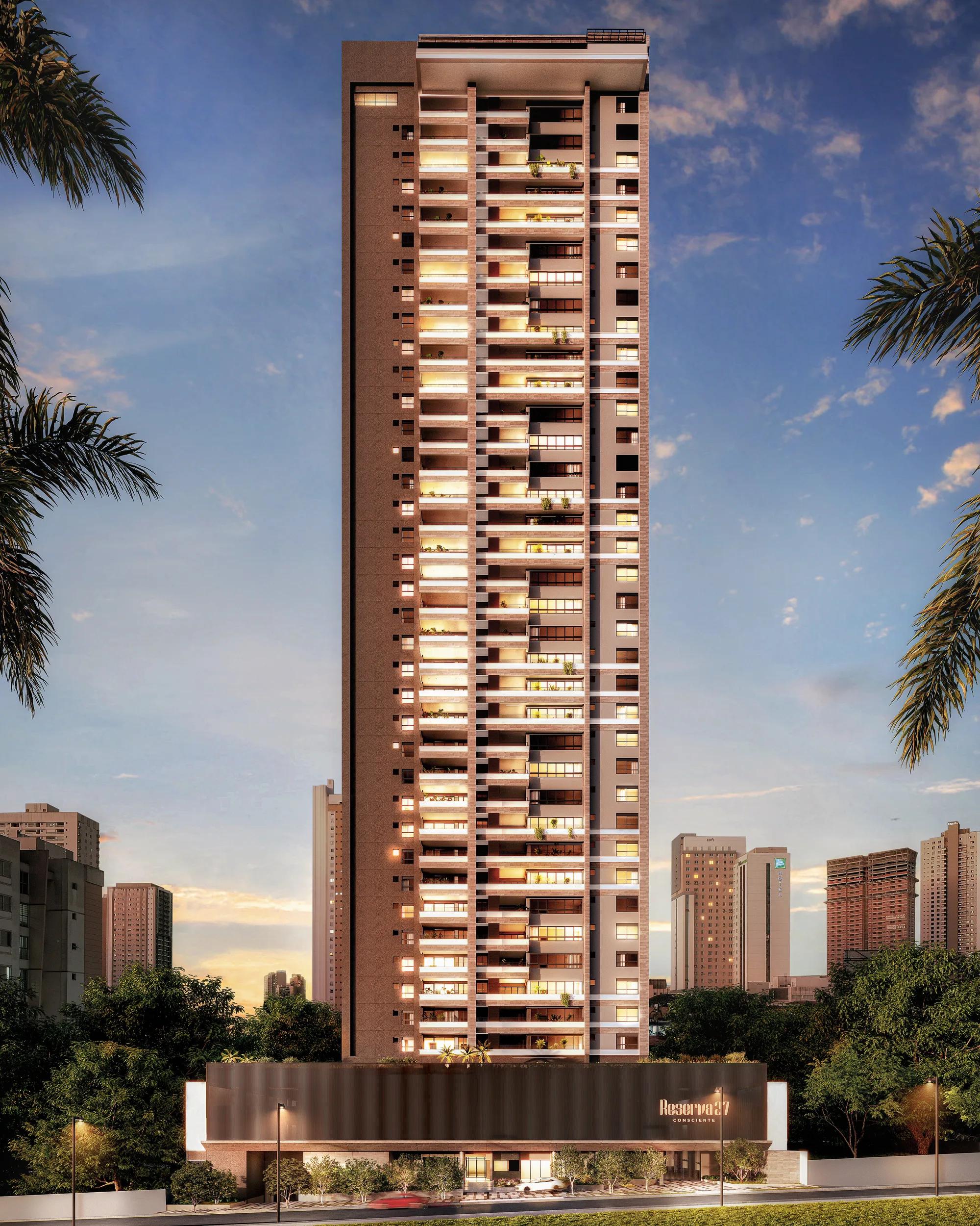 Reserva 27 — perspectiva — Fachada ao entardecer